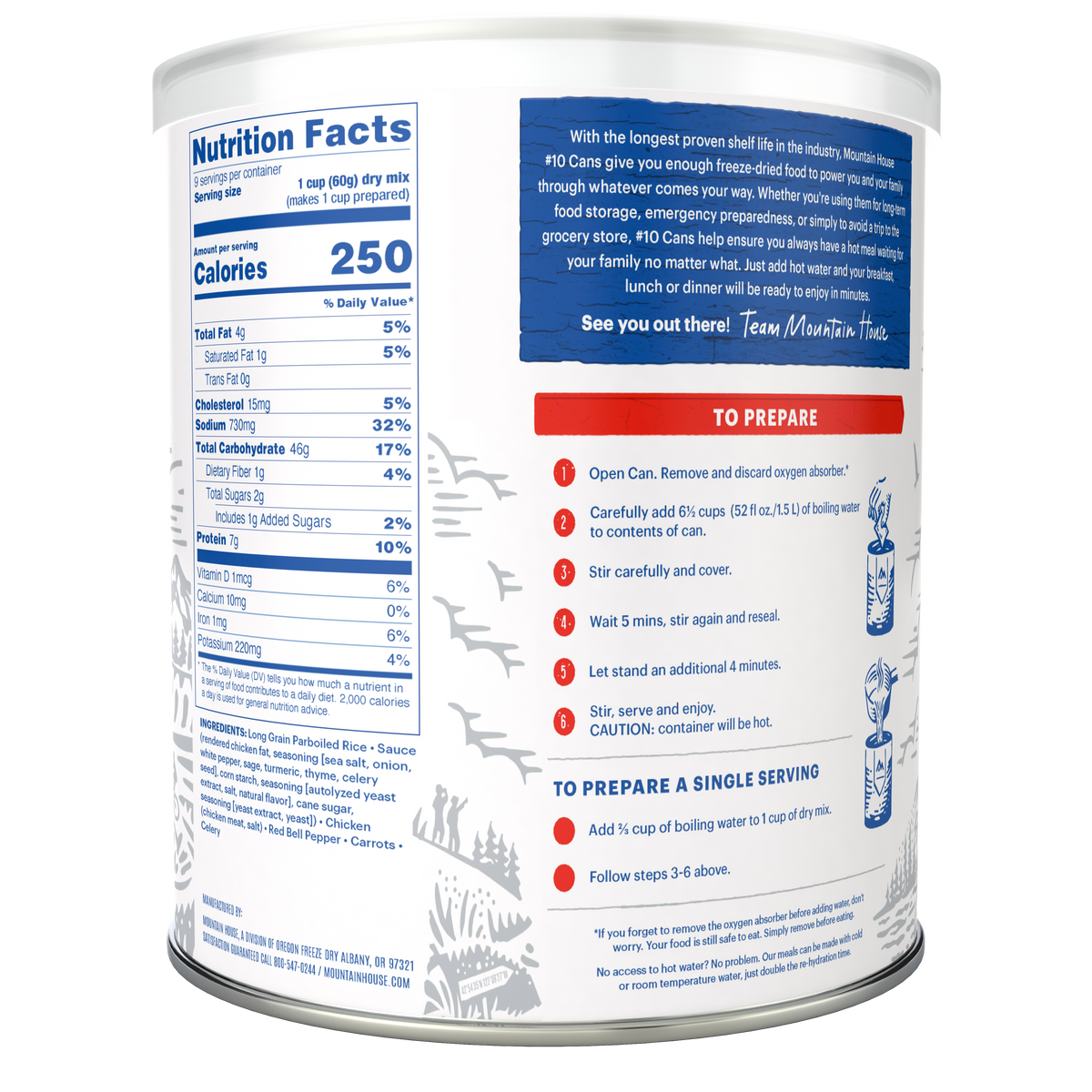 Rice & Chicken freeze dried food in a #10 can - Mountain House