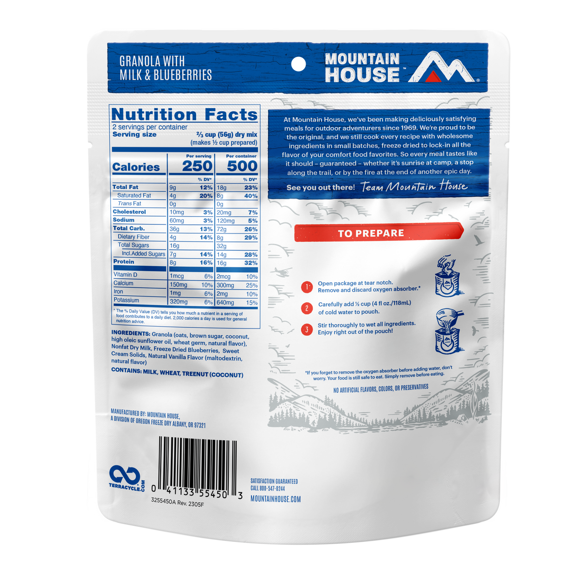 Granola with Milk and Blueberries freeze dried food - Mountain House