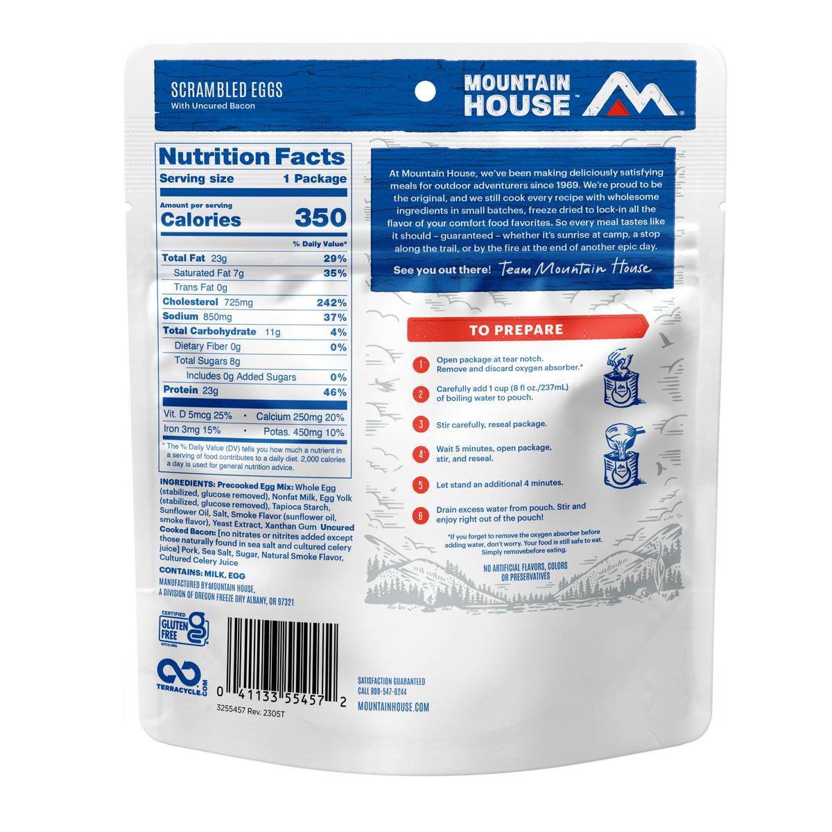 Scrambled Eggs with Uncured Bacon freeze dried food - Mountain House